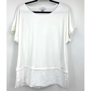 Calvin Klein‎ Short Sleeve Tunic Blouse Roll Sleeve Side Slit Tiered Womens XL